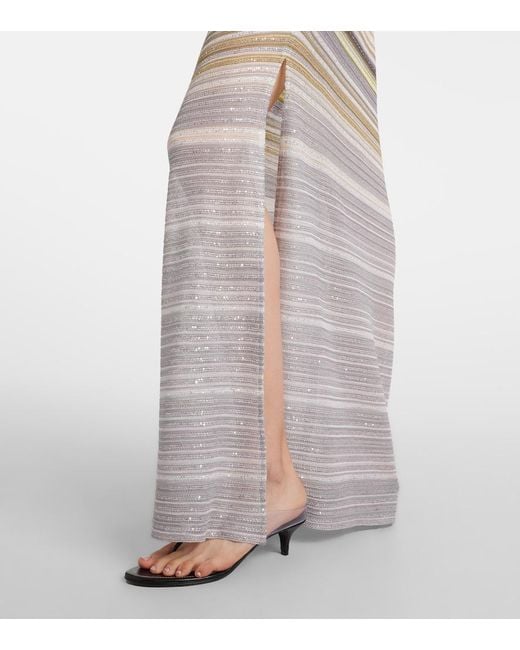 Missoni White Sequined Striped Lame Maxi Dress