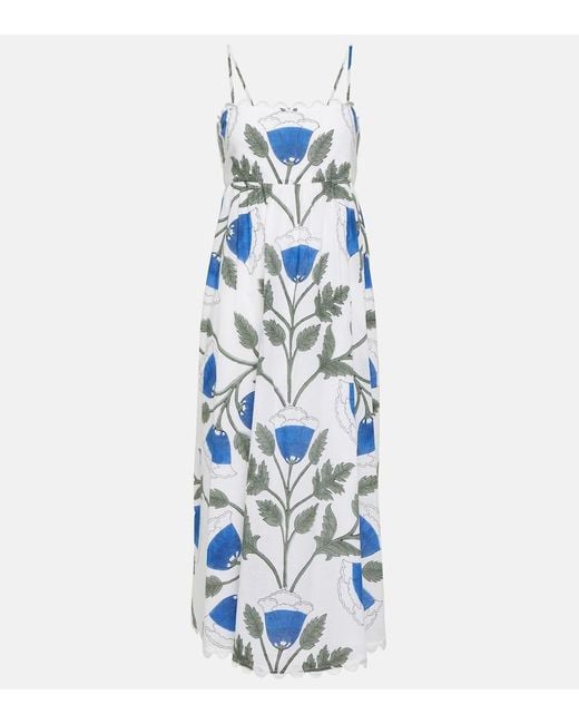 Juliet Dunn Blue Bellflower Cotton Midi Dress