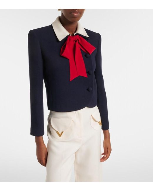 Valentino Blue Tie-Neck Virgin Wool Jacket