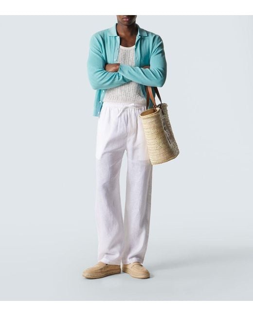 Fedeli Blue Matheus Ribbed-Knit Cotton Cardigan for men