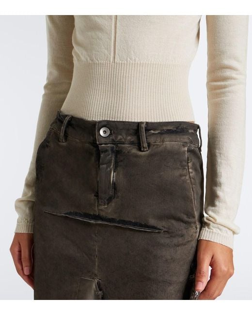 Rick Owens White Slashed Cut-Out Cropped Virgin Wool Sweater