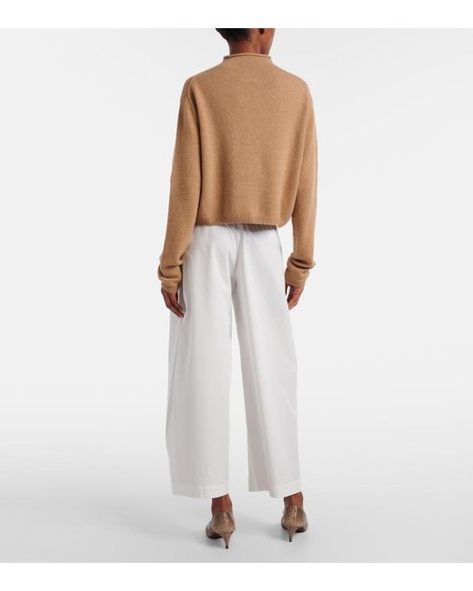 Khaite White Roma Cotton Poplin Wide-Leg Pants