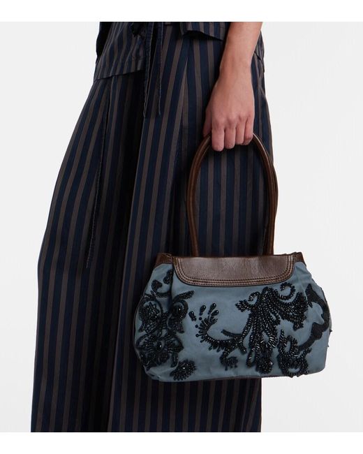 Dries Van Noten Black Embellished Twill Shoulder Bag