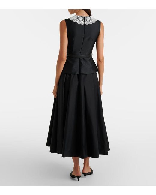 Self-Portrait Black Belted Peplum Taffeta Midi Dress