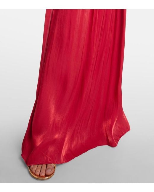Costarellos Red Charmain Ruffled Georgette Lame Gown