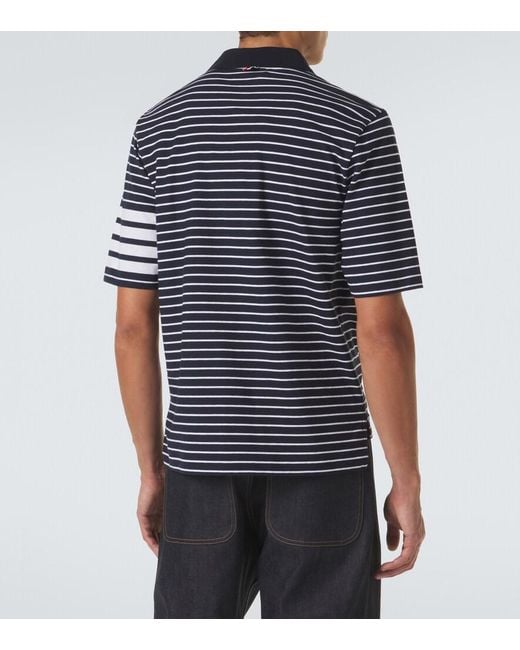 Thom Browne Blue 4-Bar Striped Cotton Polo Shirt for men