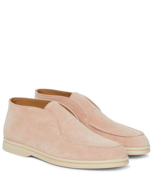 Loro Piana Pink Open Walk Suede Ankle Boots