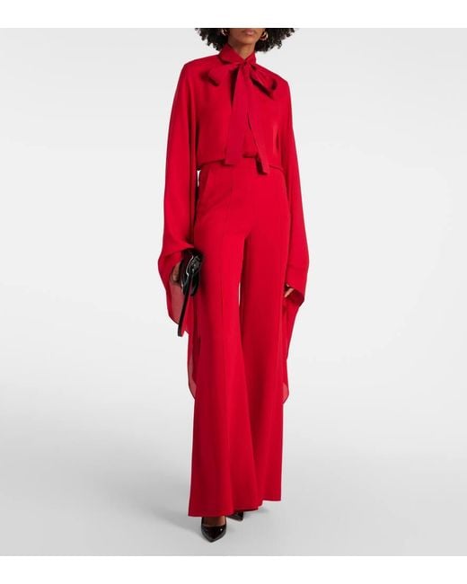 Elie Saab Red Tie-Neck Silk Blouse