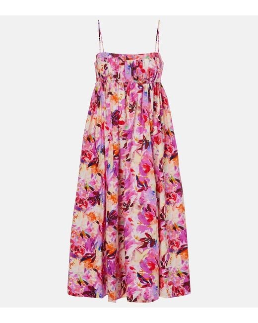 Vestido Largo Lucille De Algodon Floral Ulla Johnson de color Red