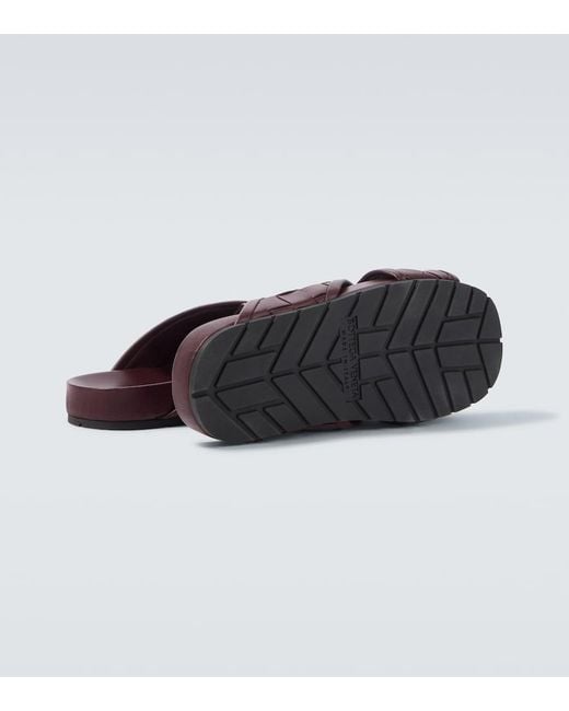 Bottega Veneta Brown Tarik Intrecciato Leather Sandals for men