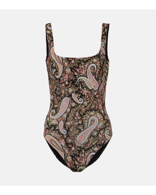 Etro Brown Paisley-Print Square-Neck Swimsuit