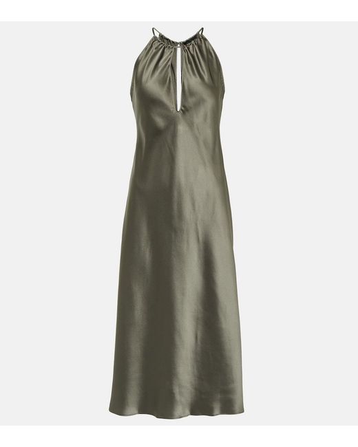 Nili Lotan Green Eglantine Halterneck Silk Midi Dress