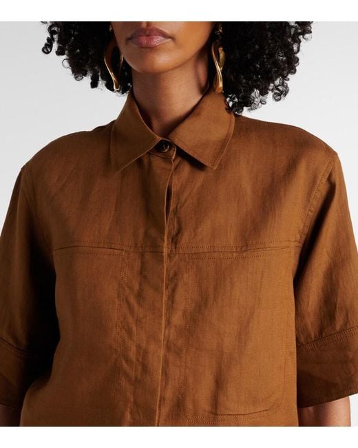 Max Mara Brown Cropped Linen Shirt