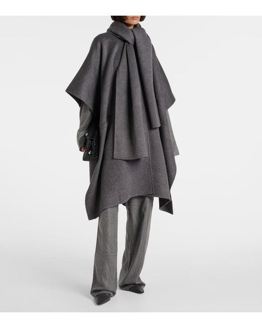 Totême  Gray Double Scarf Wool Coat