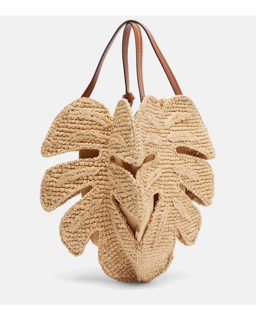Staud Metallic Palm Leather-Trimmed Raffia Top-Handle Bag