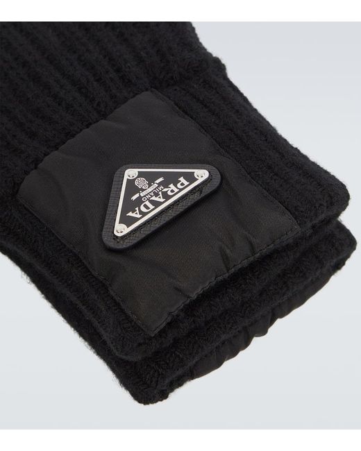 Prada Black Ribbed-Knit Wool And Cashmere Gloves for men