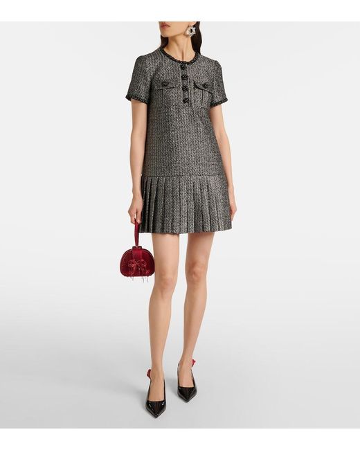 Self-Portrait Black Pleated Boucle Minidress