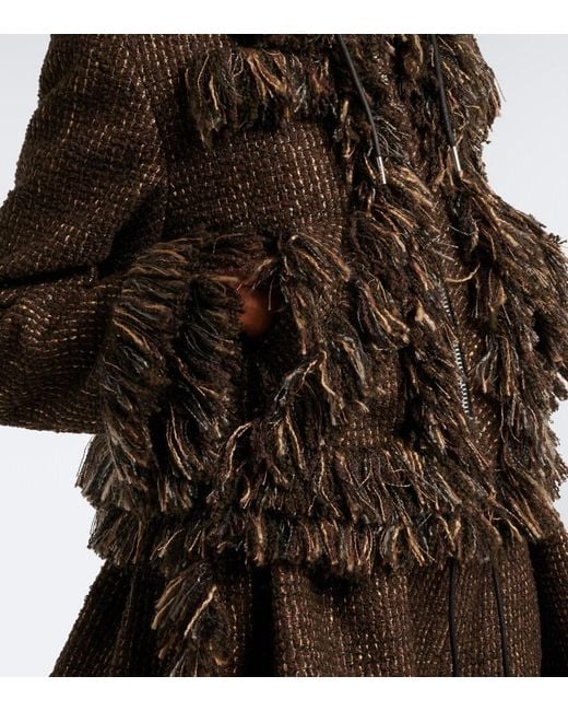 Sacai Black Fringed Wool-Blend Tweed Jacket