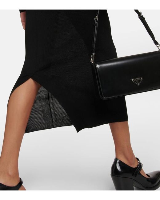 Prada Black Logo-Print Silk Midi Dress