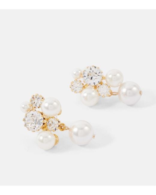 Jennifer Behr White Bristol Crystal-Embellished Faux Pearls-Plated Stud Earrings