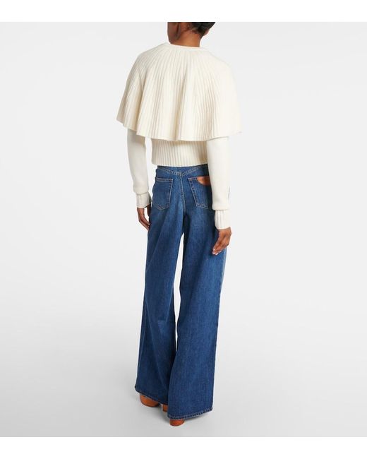 Chloé White Caped Wool And Cashmere Top