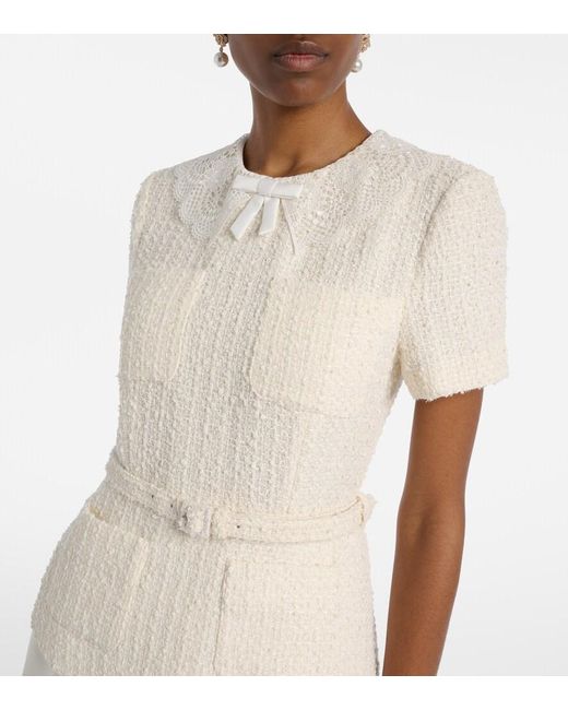 Self-Portrait Natural Paneled Boucle And Taffeta Midi Dress