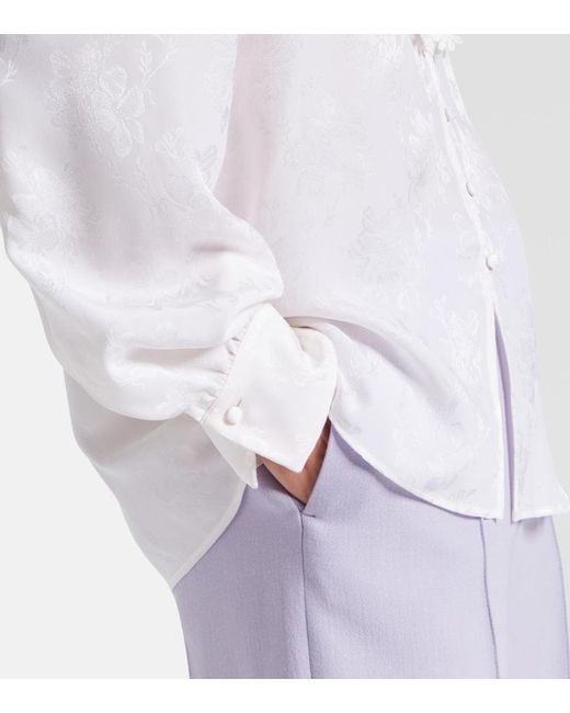 Chloé White Lace-Trimmed Floral Jacquard Silk Blouse