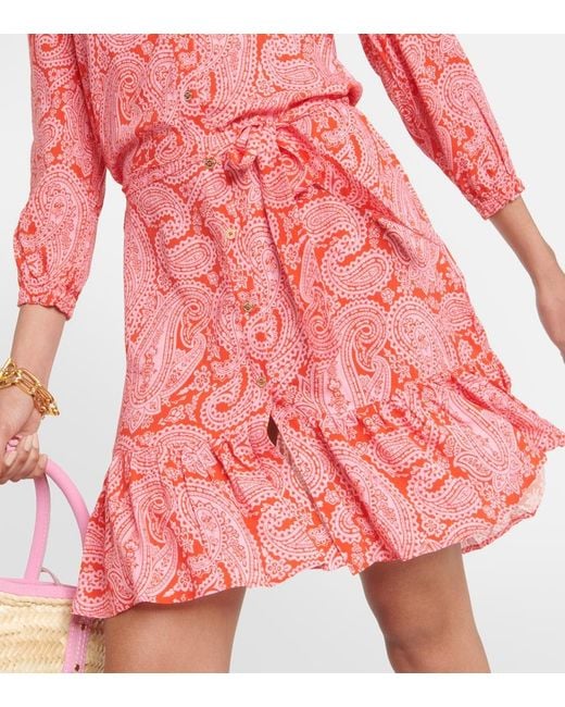 Heidi Klein Red Tangier Paisley-print Mousseline Mini Shirt Dress