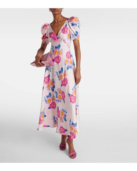 Rodarte White Floral Silk Twill Midi Dress