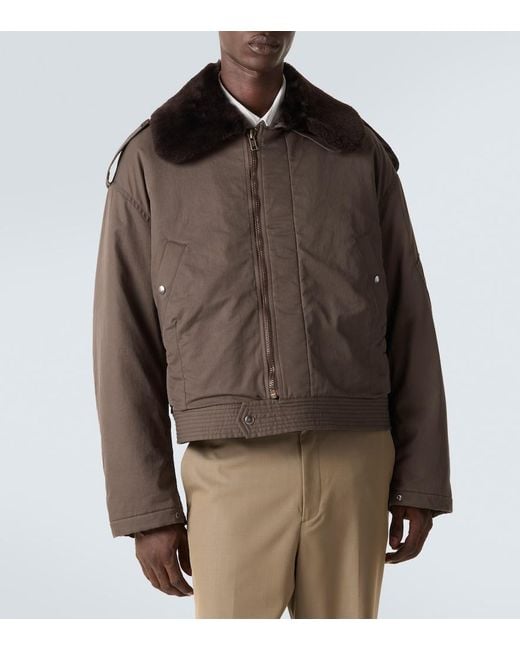 Auralee Brown Shearling-Trimmed Cotton Gabardine Jacket for men