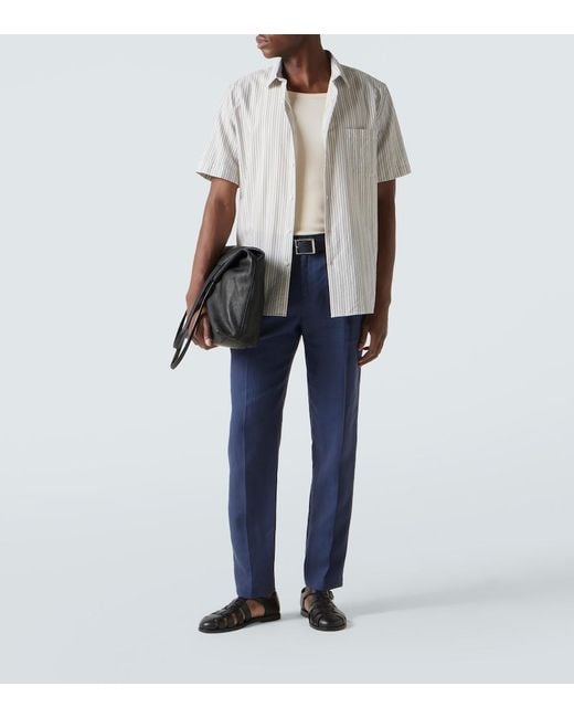 Sunspel Blue Pleated Linen Straight Pants for men