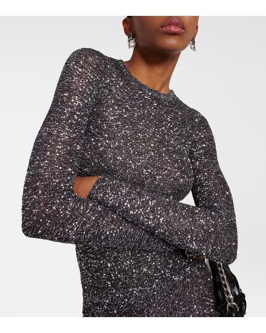 Balenciaga Gray Sequined Metallic Knit Sweater