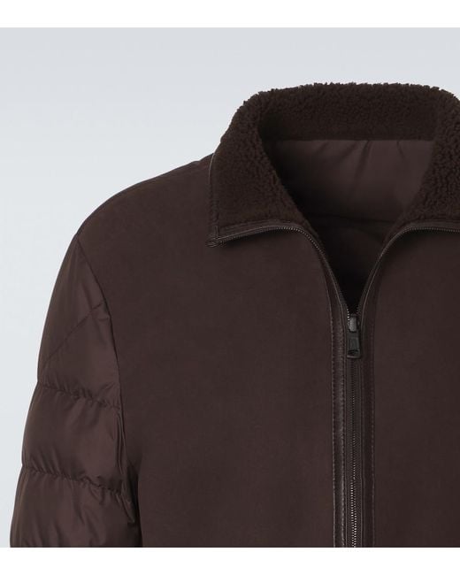 Moncler Brown Reversible Shearling Down Jacket for men