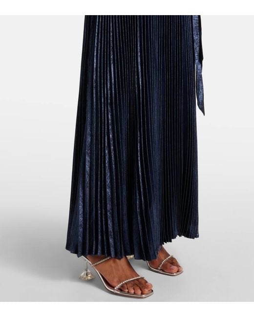 Jonathan Simkhai Blue Varenya Pleated Satin Maxi Dress