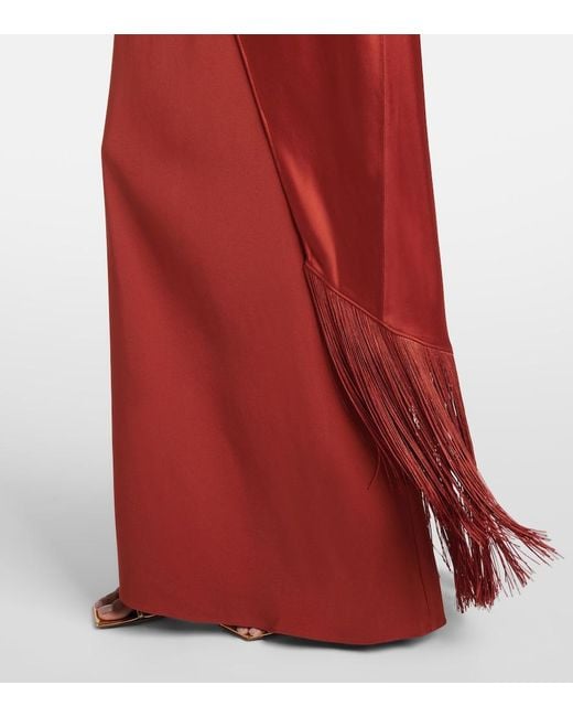 Taller Marmo Red Berenson Fringed One-Shoulder Gown