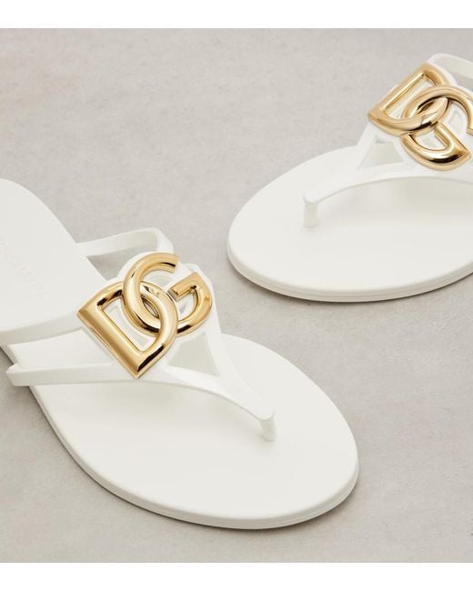 Dolce & Gabbana White Dg Rubber Thong Sandals