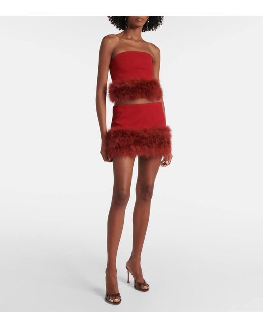 Blumarine Red Cropped-Top Aus Crepe Mit Federn