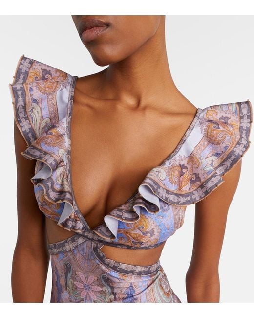 Zimmermann Purple Como Cutout Printed Swimsuit