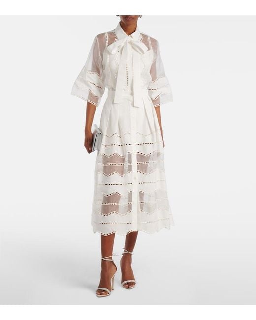 Elie Saab White Organza-Trimmed Cotton Midi Skirt
