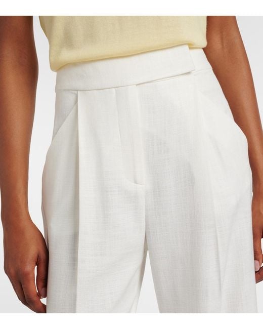 Veronica Beard White Marbeau Pleated Wide-Leg Pants