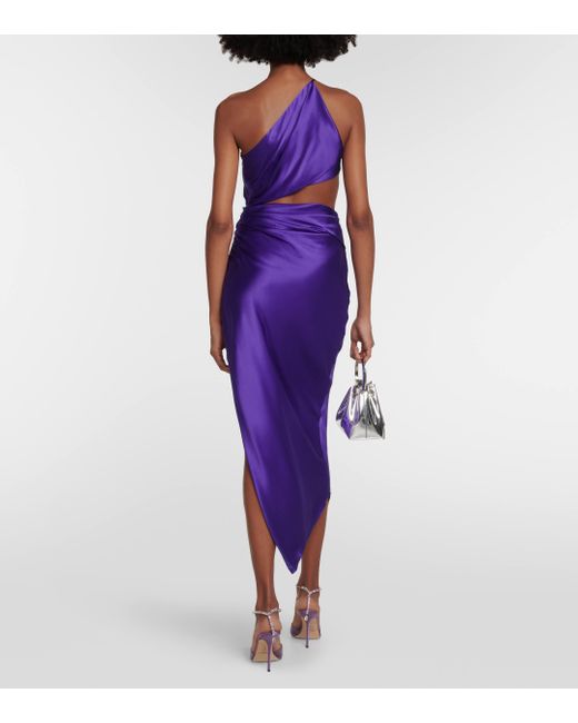 The Sei Purple One-shoulder Cutout Silk Midi Dress