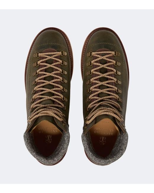 Brunello Cucinelli Brown Leather Lace-Up Boots for men