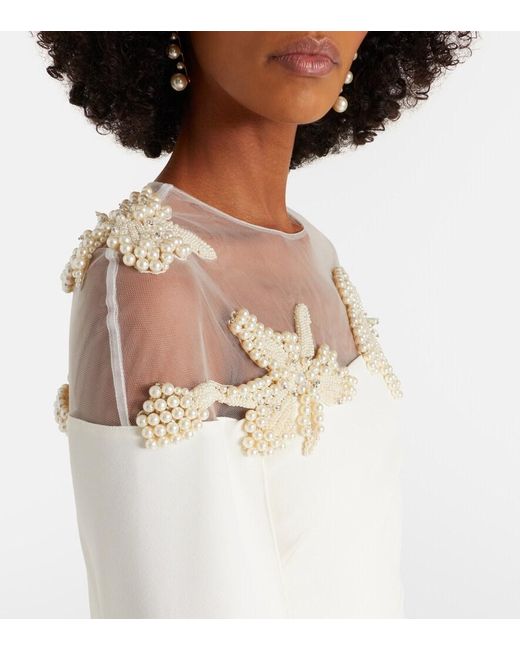 Safiyaa White Bridal Ambere Embellished Crepe Gown