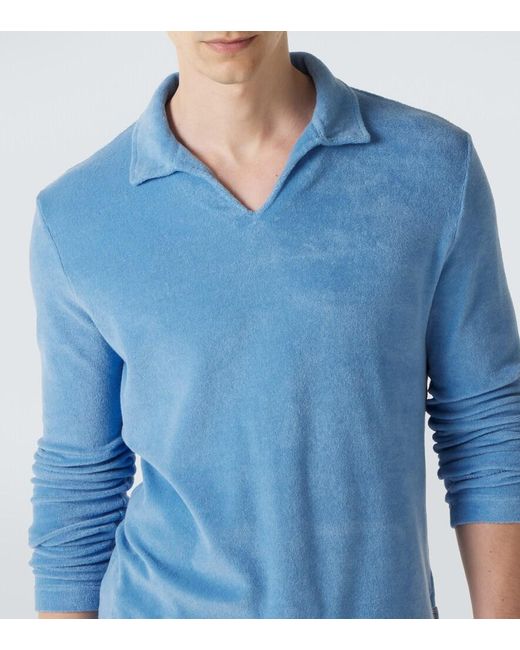 Fedeli Blue Cotton Terry Polo Shirt for men