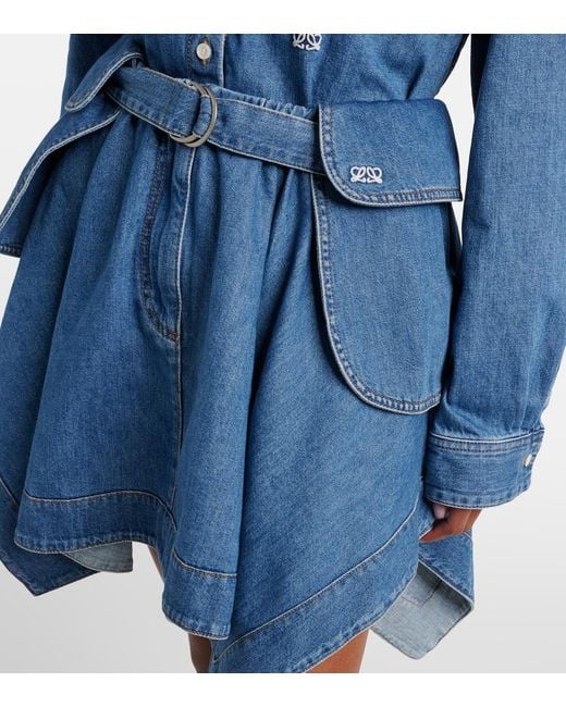Loewe Blue Double L Belted Denim Miniskirt
