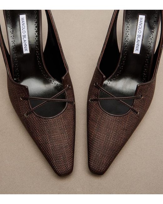 Manolo Blahnik Brown Montbalo Raffia Slingback Pumps