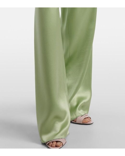Valentino Green High-Rise Silk Duchesse Wide-Leg Pants