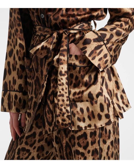 Dolce & Gabbana Brown Leopard-Print Stretch-Silk Satin Top