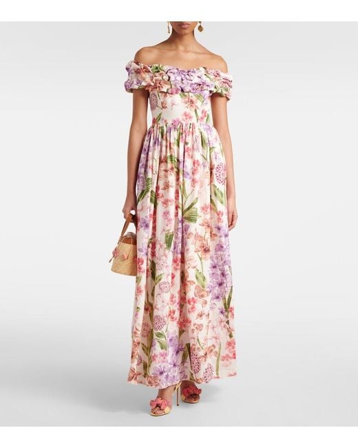 Agua Bendita Red Espliego Floral Linen Maxi Dress