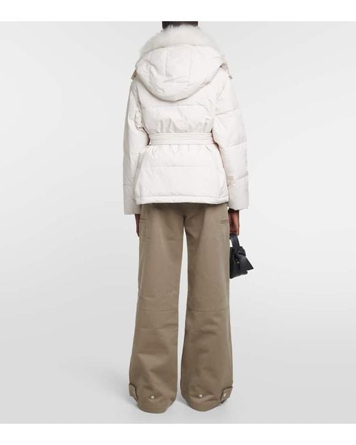 Yves Salomon Natural Belted Shearling-Trimmed Down Jacket